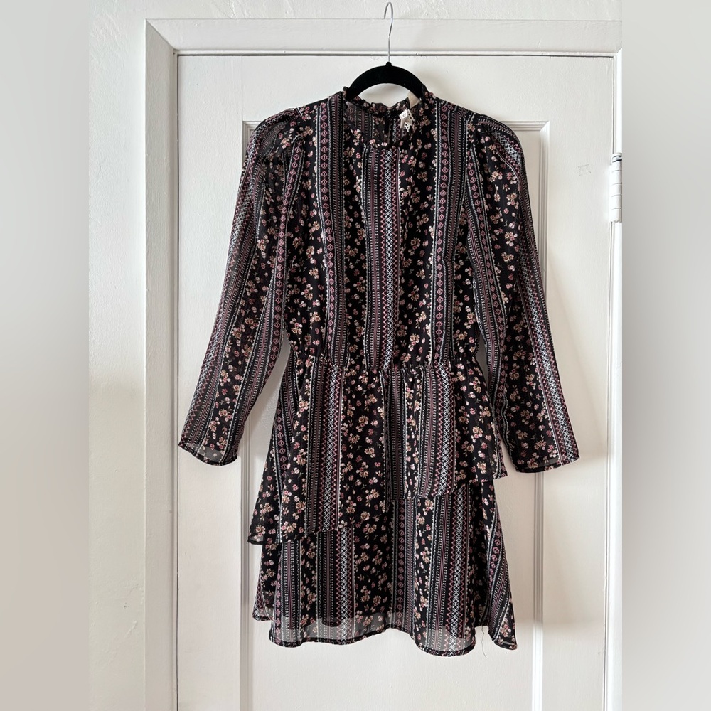 Floral Black and Pink Women's Mini Dress